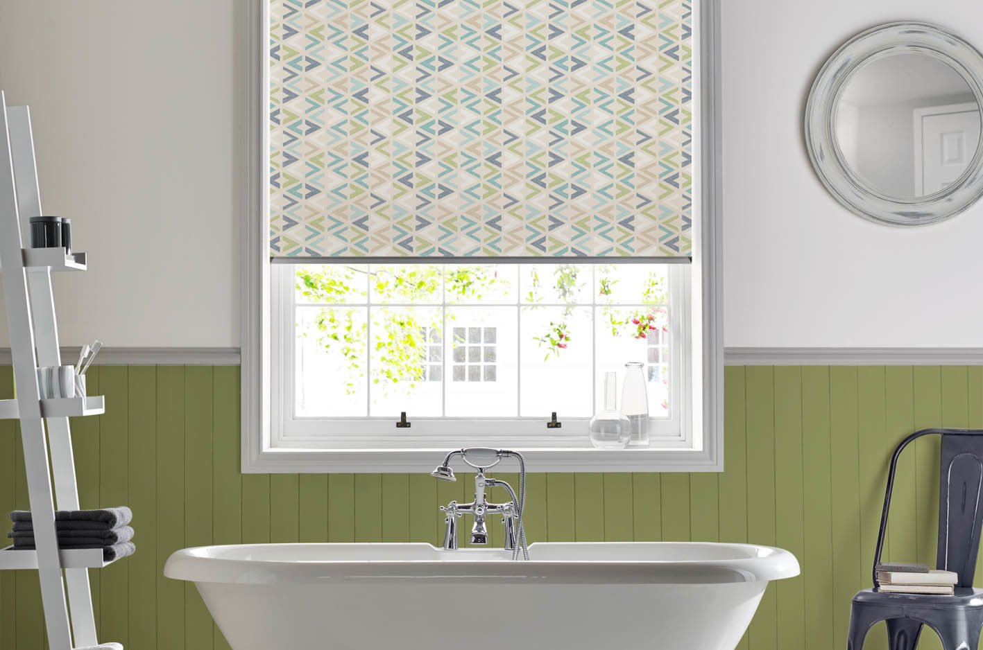 Roller Blinds Siesta Roller Blind With Azzura Aqua Fabric And A Decorative Bottom Bar